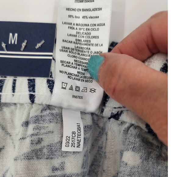 Nautica Blue & White Tropical Leaf Print Linen Blend Shorts Women’s Size Medium - Picture 9 of 11